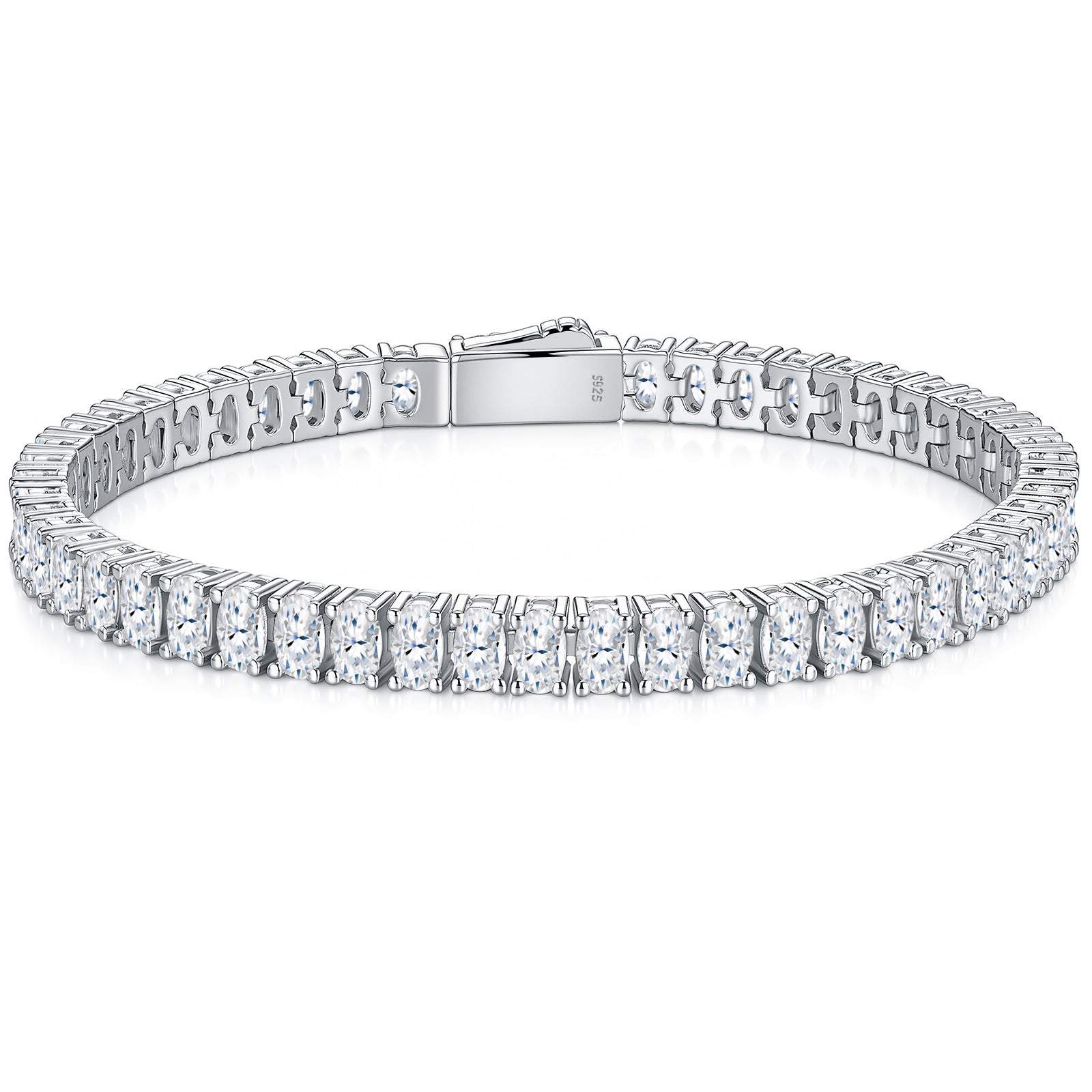 AAAA Moissanite Oval Linked Sterling Silver Electroplated With Platinum GRA Certified