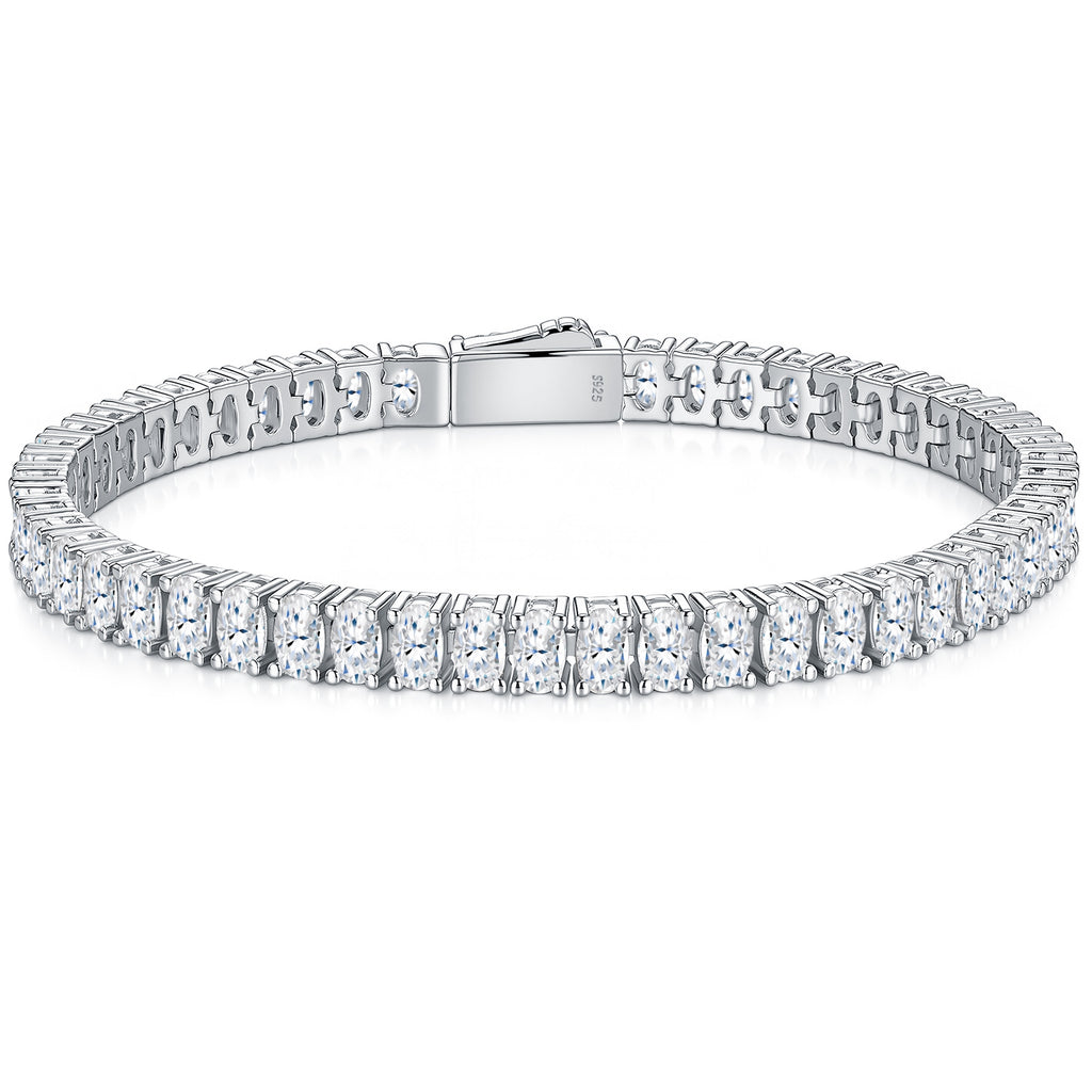 AAAA Moissanite Oval Linked Sterling Silver Electroplated With Platinum GRA Certified