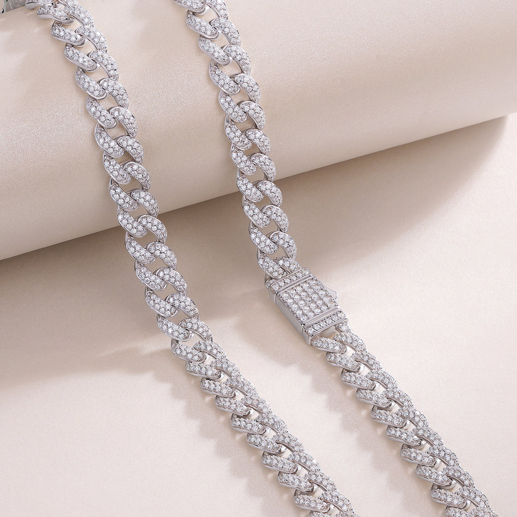 Luxurious Moissanite Cuban Chain Necklace Set Platinum Plated 925 Sterling Silver Luxury GRA Certified Jewelry