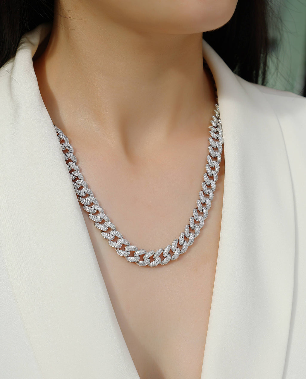 Luxurious Moissanite Cuban Chain Necklace Set Platinum Plated 925 Sterling Silver Luxury GRA Certified Jewelry