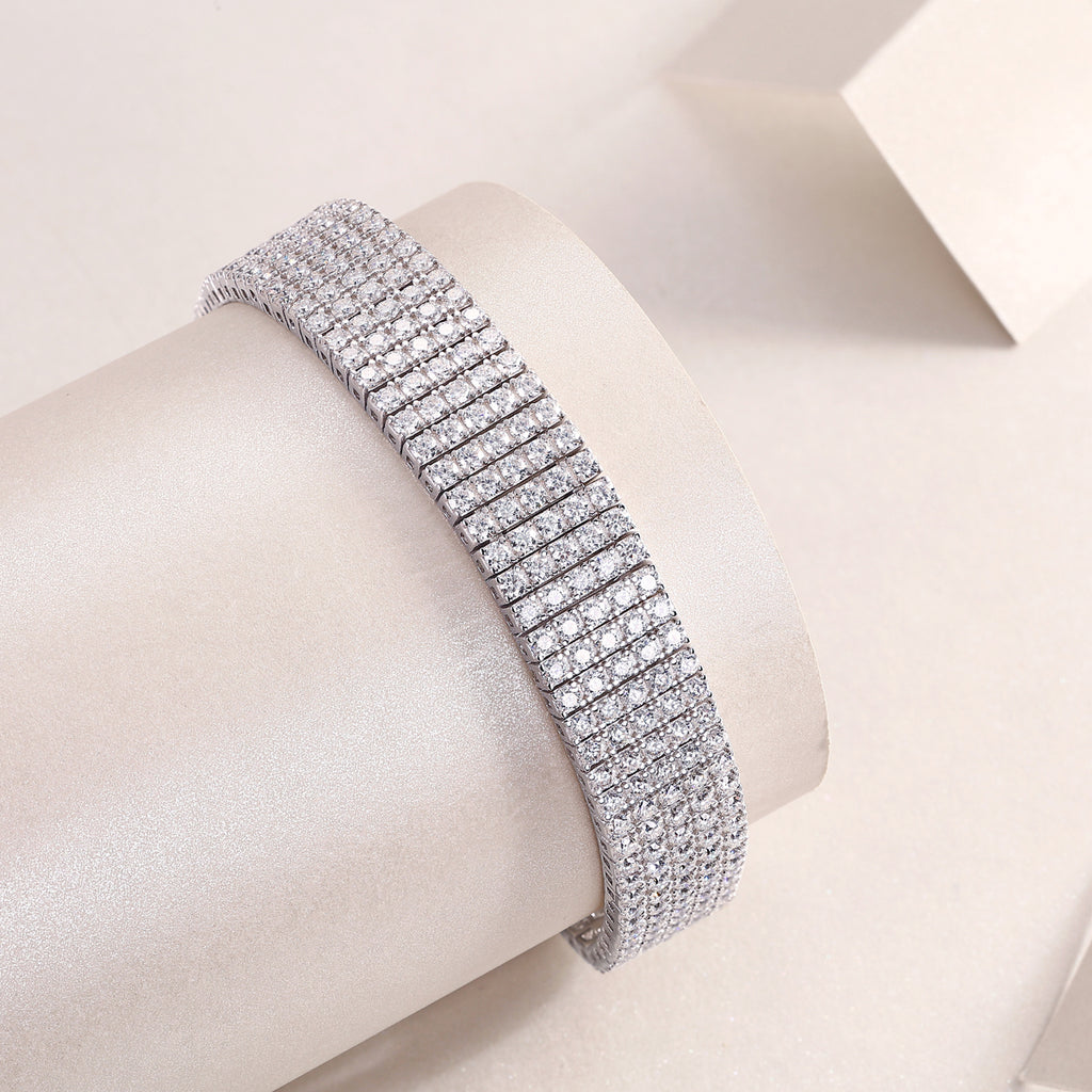 Shining And Simple - Luxurious And Fashionable Light Luxury Jewelry And Silver Bracelet Set With Top-quality Moissanite, S925 Silver-plated Platinum