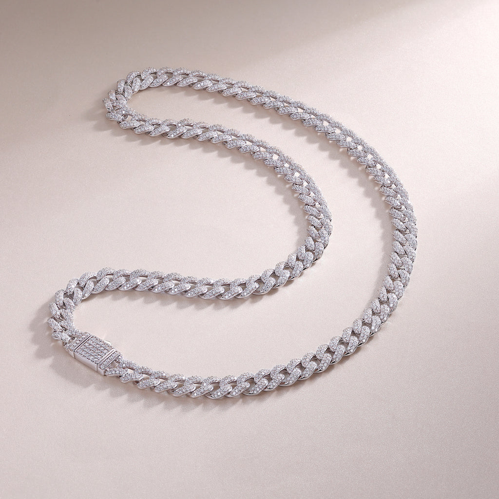 Luxurious Moissanite Cuban Chain Necklace Set Platinum Plated 925 Sterling Silver Luxury GRA Certified Jewelry