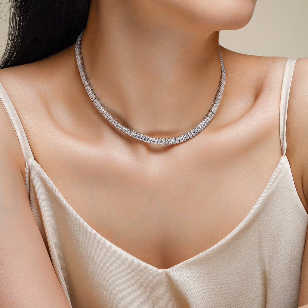 Double Layer Moissanite Necklace Set Platinum Plated 925 Sterling Silver Round Pendant Luxury GRA Certified Jewelry