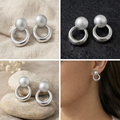 925 Sterling Silver Matte Ball & Polished Hoop Drop Earrings – Minimalist Geometric Statement Jewelry for Women