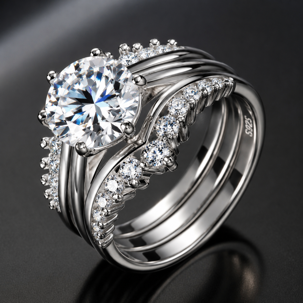 Moissanite Regalia 3 Carat Silver Ring Set — Veyra