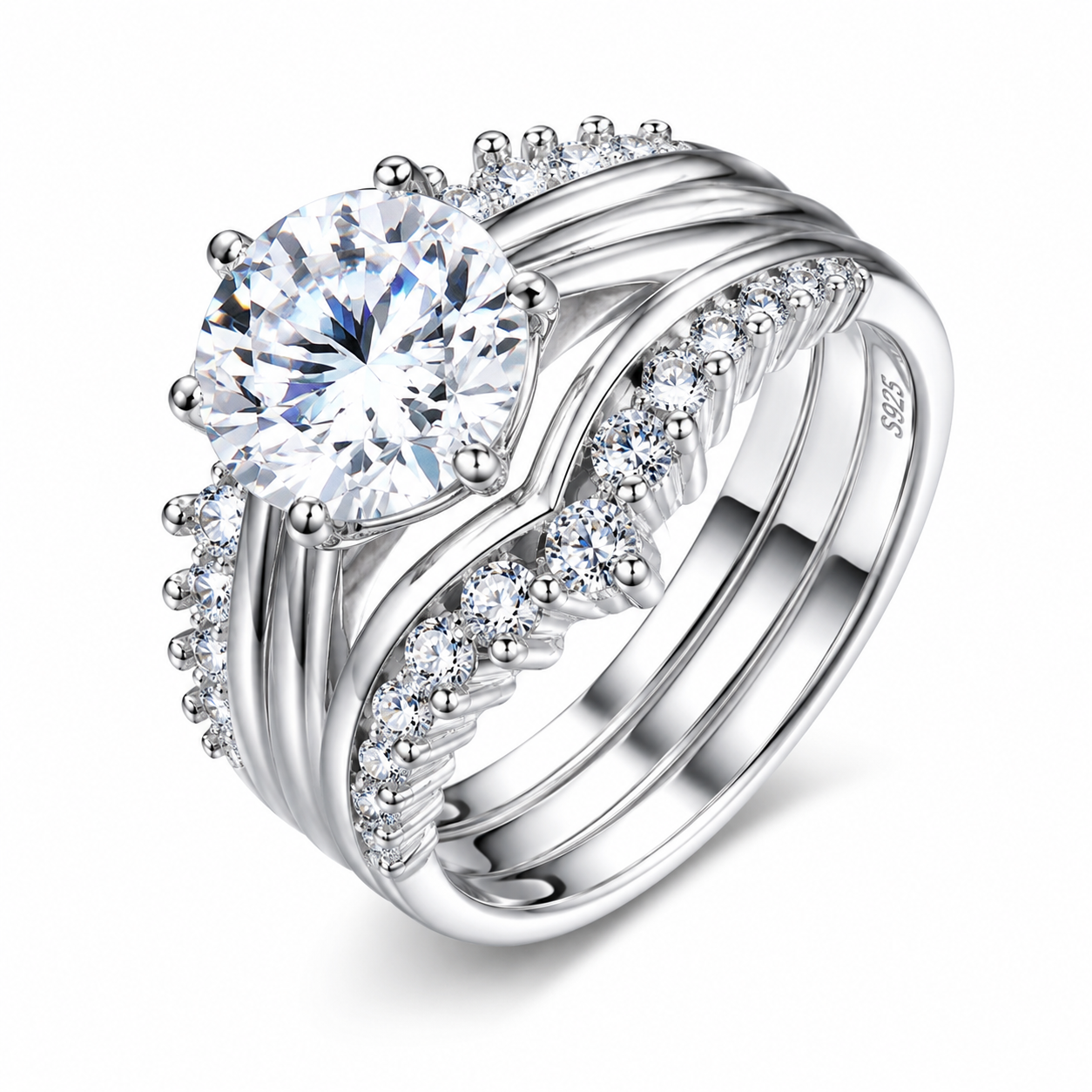 Moissanite Regalia 3 Carat Silver Ring Set — Veyra