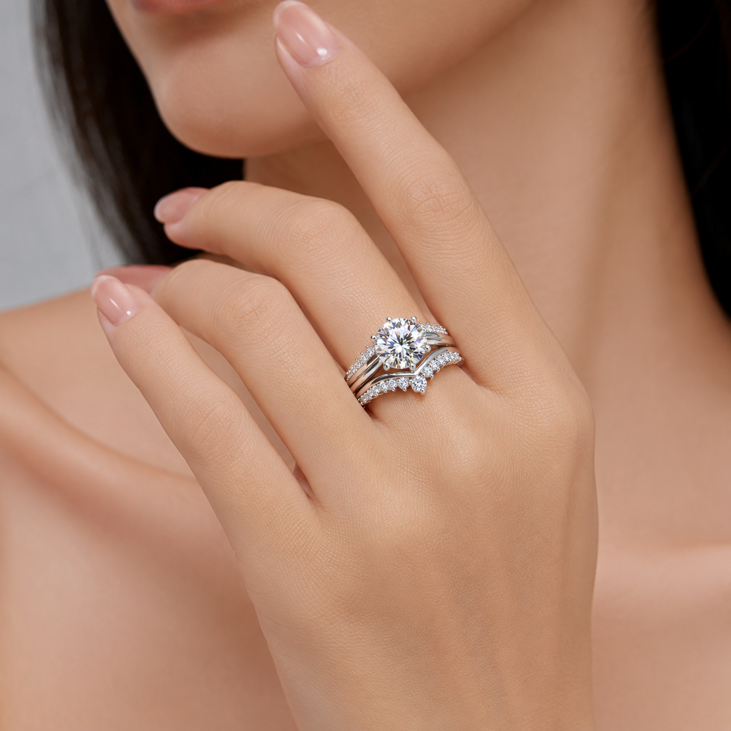 Moissanite Regalia 3 Carat Silver Ring Set — Veyra