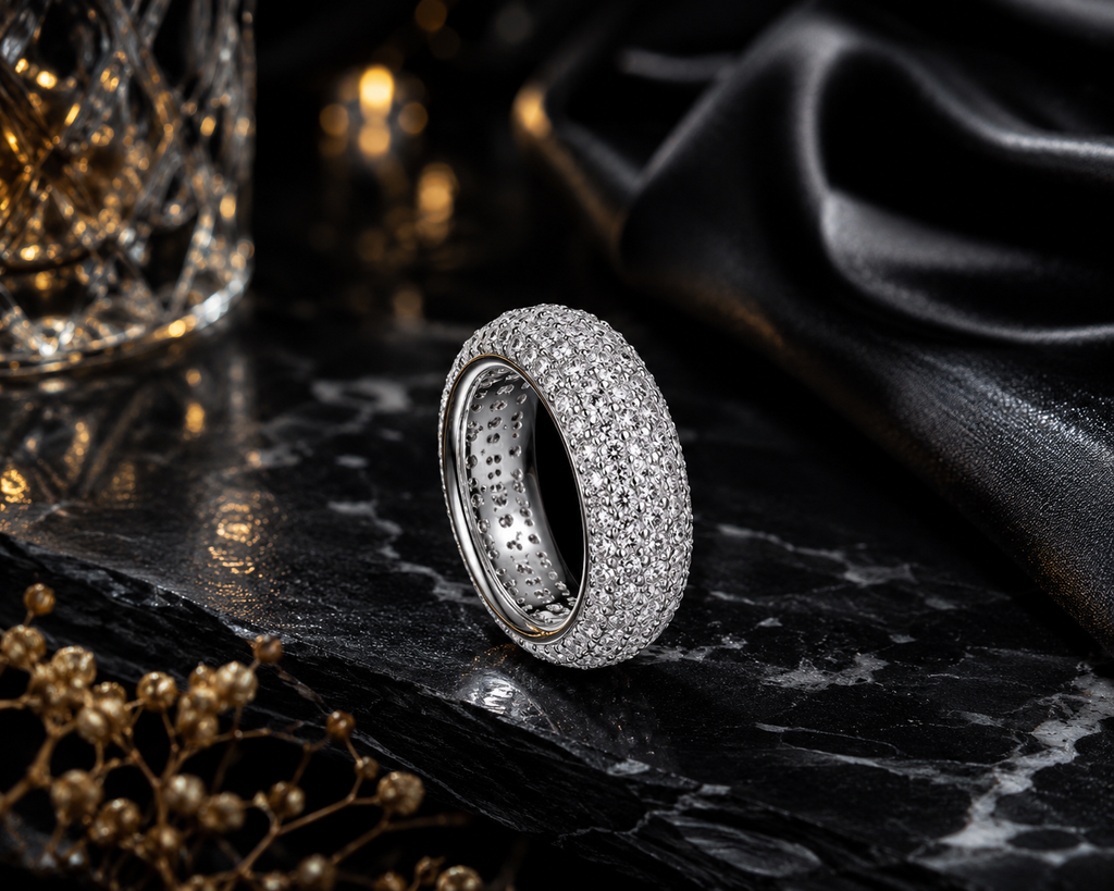 Moissanite Striate Silver Ring — Veyra