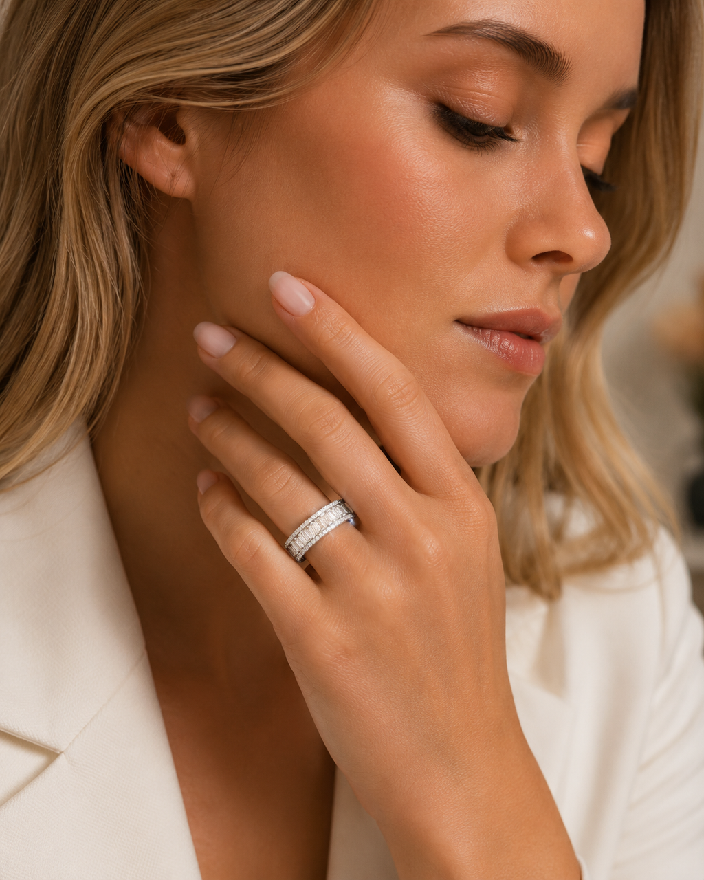 Moissanite Facette Silver Ring — Lumina