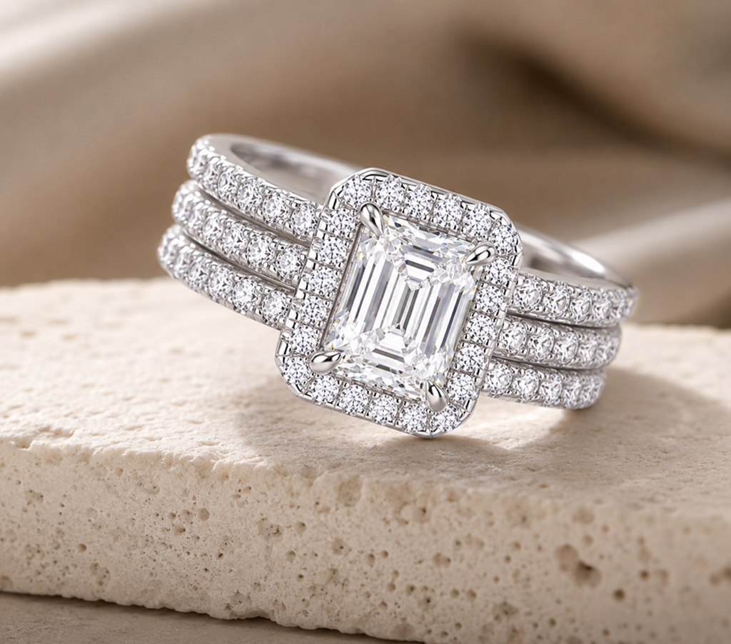 Moissanite Octave Silver Ring Set — Veyra