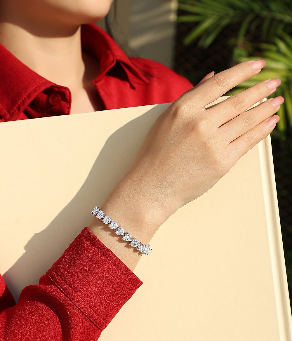 Love Daily - Luxurious And Fashionable Light Luxury Jewelry Silver Bracelet And Bracelet Set With Top-quality Moissanite, S925 Silver-plated Platinum