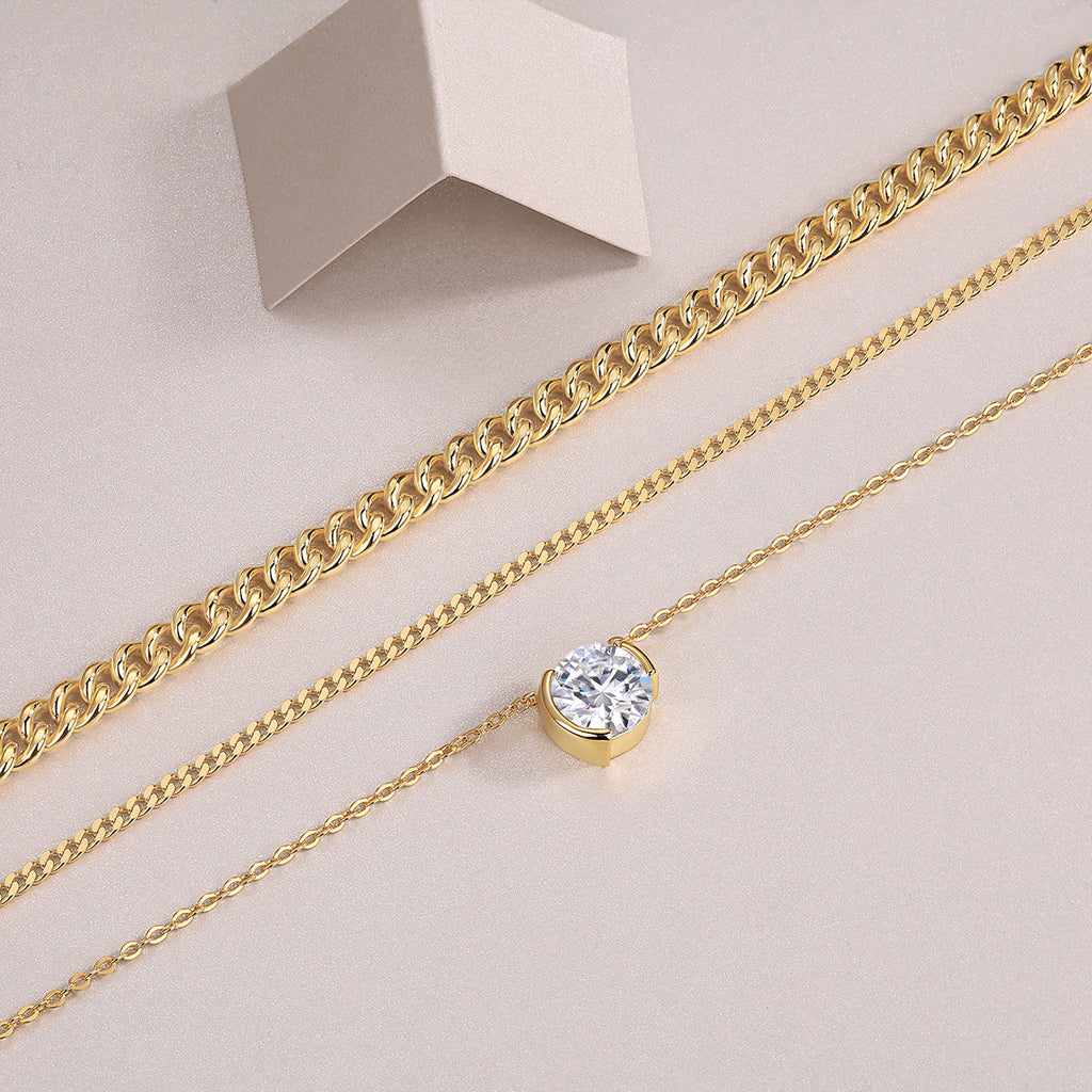 3 Carat Moissanite Pendant Necklace in Gold-Plated 925 Silver