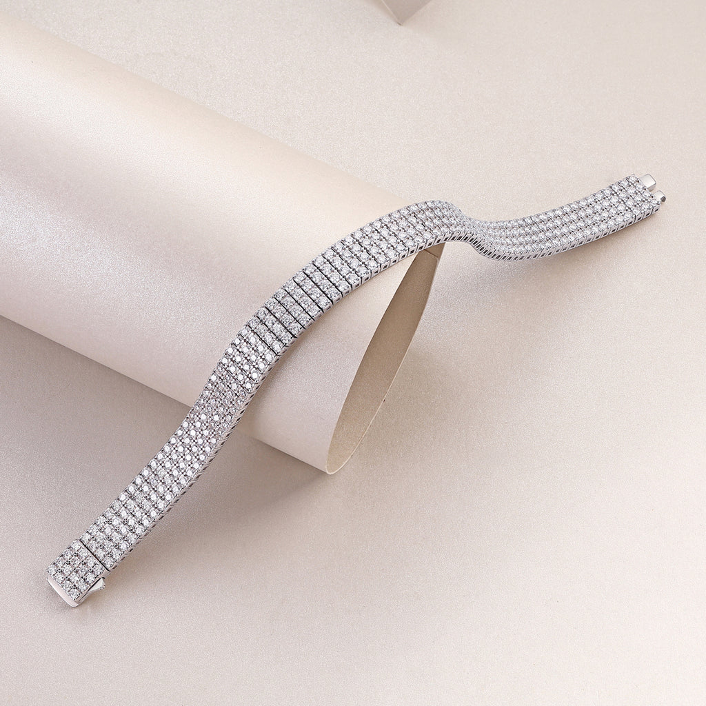 The Light On The Chain - A Luxurious And Fashionable Light Luxury Jewelry Silver Bracelet And Bracelet Set With Top-quality Moissanite, S925 Silver-plated Platinum