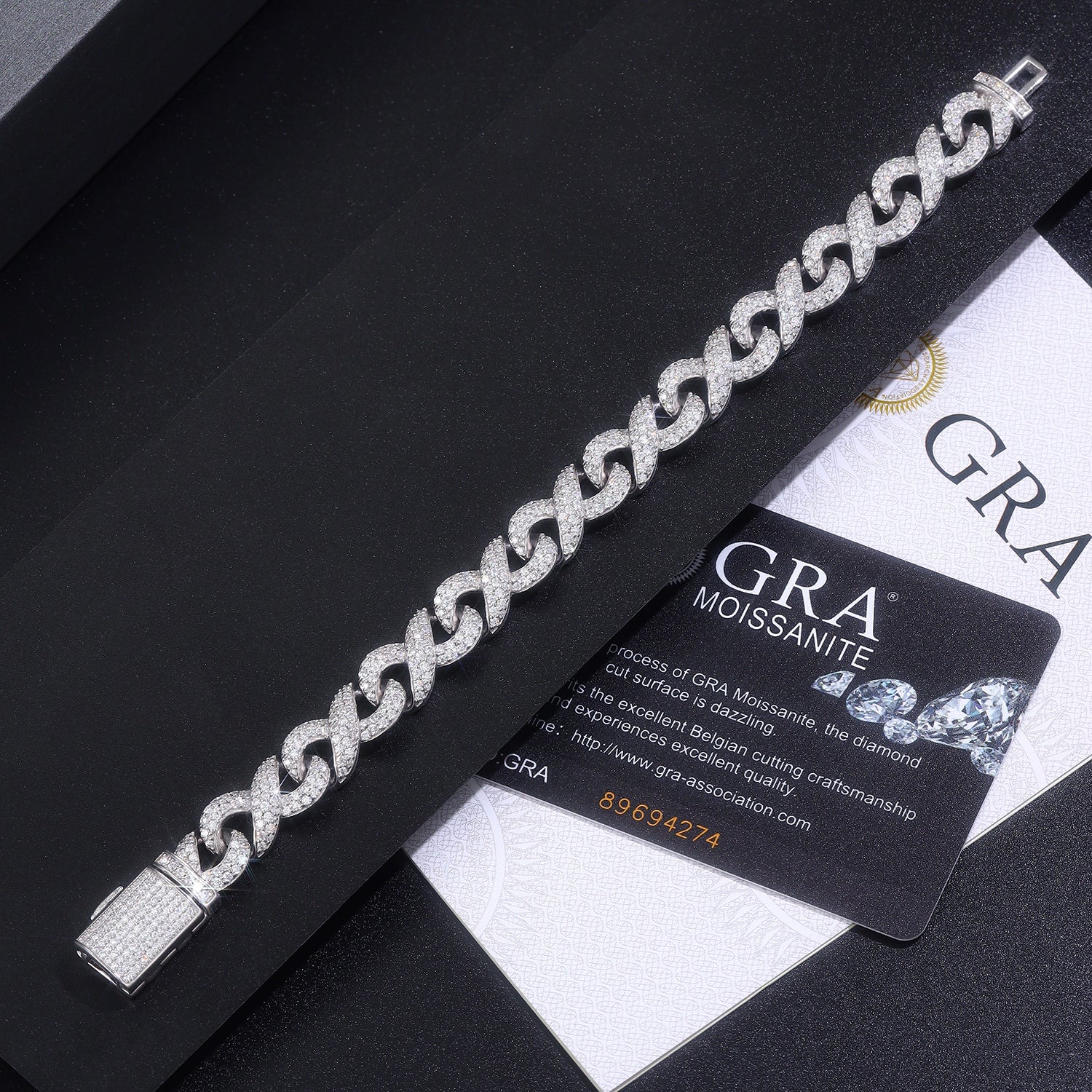 Platinum Plated 925 Sterling Silver Moissanite Bracelet GRA certificate