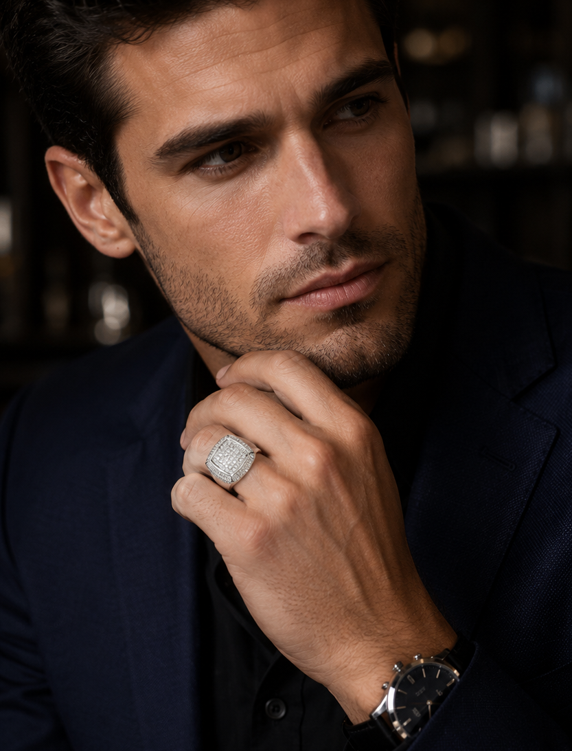 Moissanite Forza Silver Men's Ring — Kova